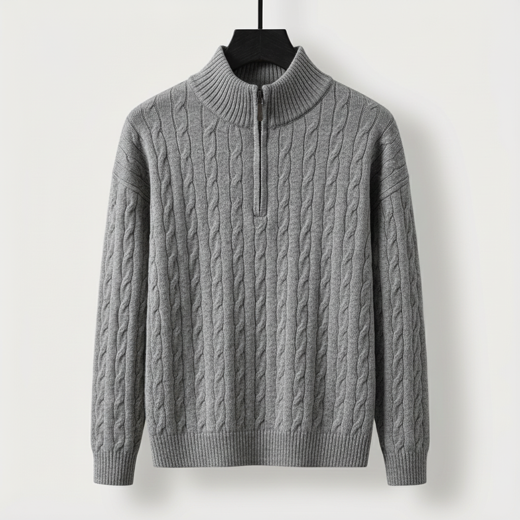 Men's Cable Knit Half Zip Jumper – Funnel Neck Knit