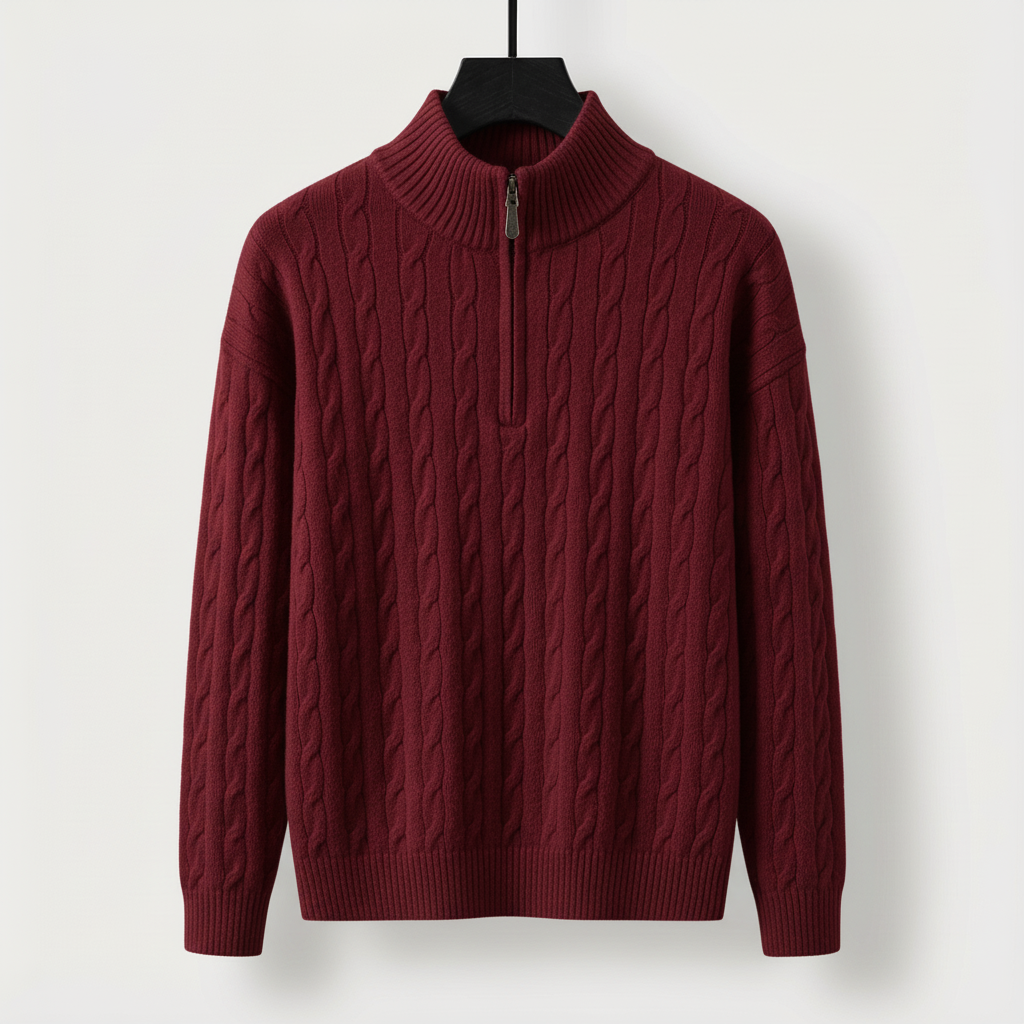 Men's Cable Knit Half Zip Jumper – Funnel Neck Knit
