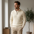 Men's Cable Knit Half Zip Jumper – Funnel Neck Knit