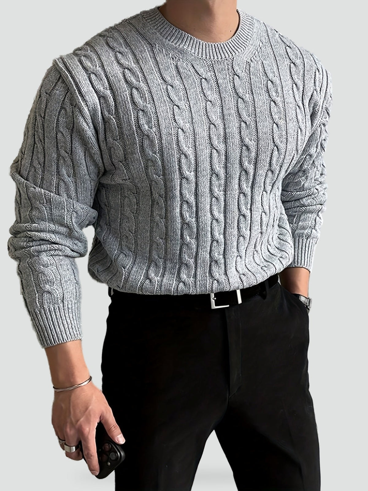 Kacob | Men's Cable Knit Jumper – Crew Neck Knitted Sweater