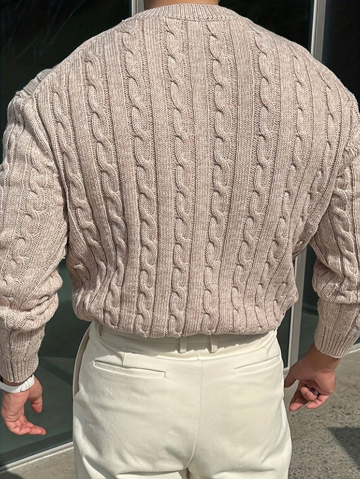 Kacob | Men's Cable Knit Jumper – Crew Neck Knitted Sweater