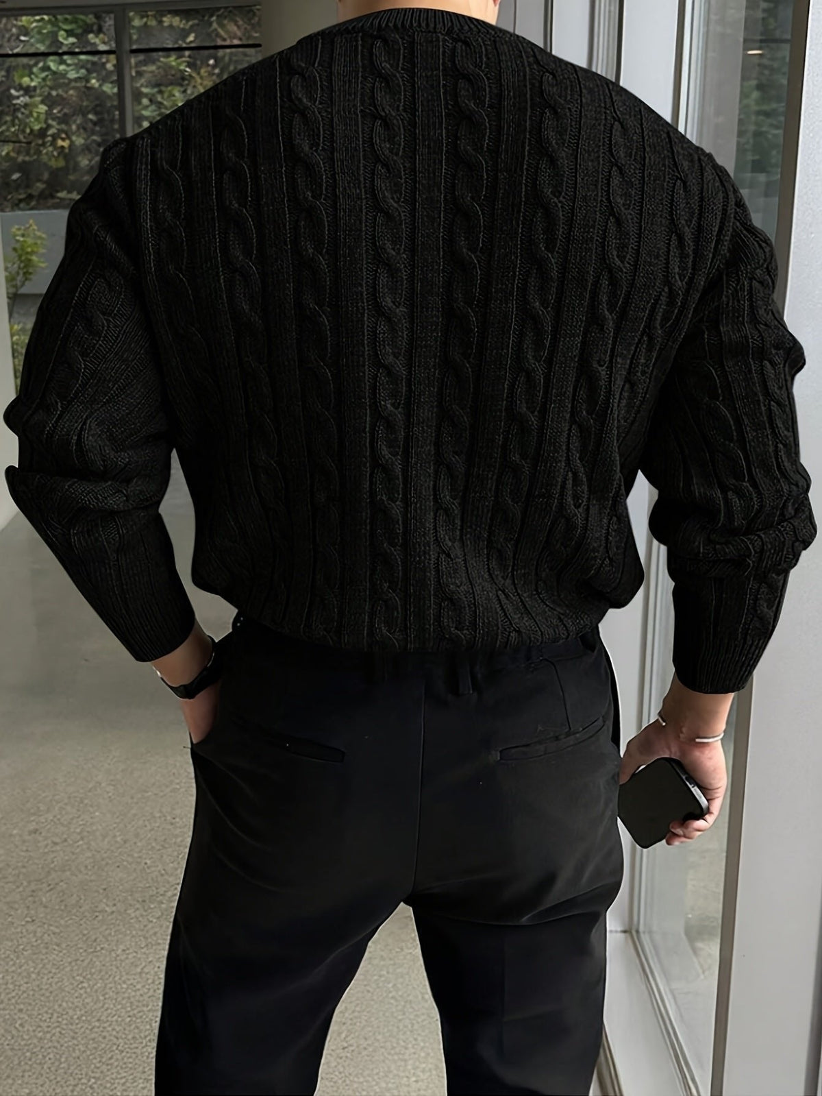 Kacob | Men's Cable Knit Jumper – Crew Neck Knitted Sweater