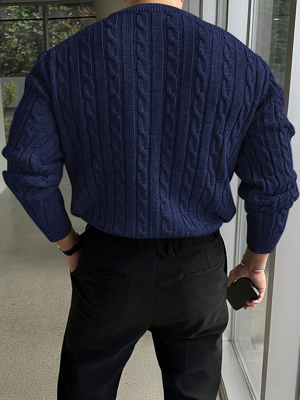 Kacob | Men's Cable Knit Jumper – Crew Neck Knitted Sweater