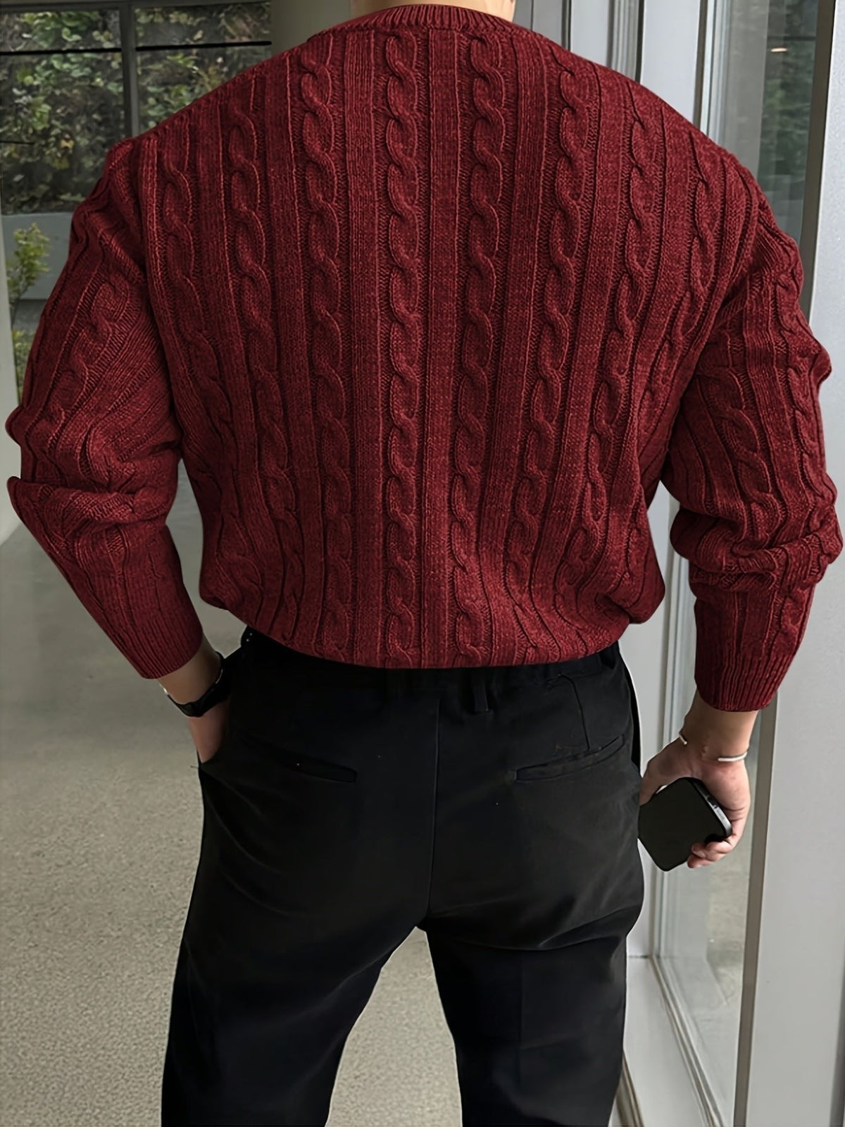 Kacob | Men's Cable Knit Jumper – Crew Neck Knitted Sweater