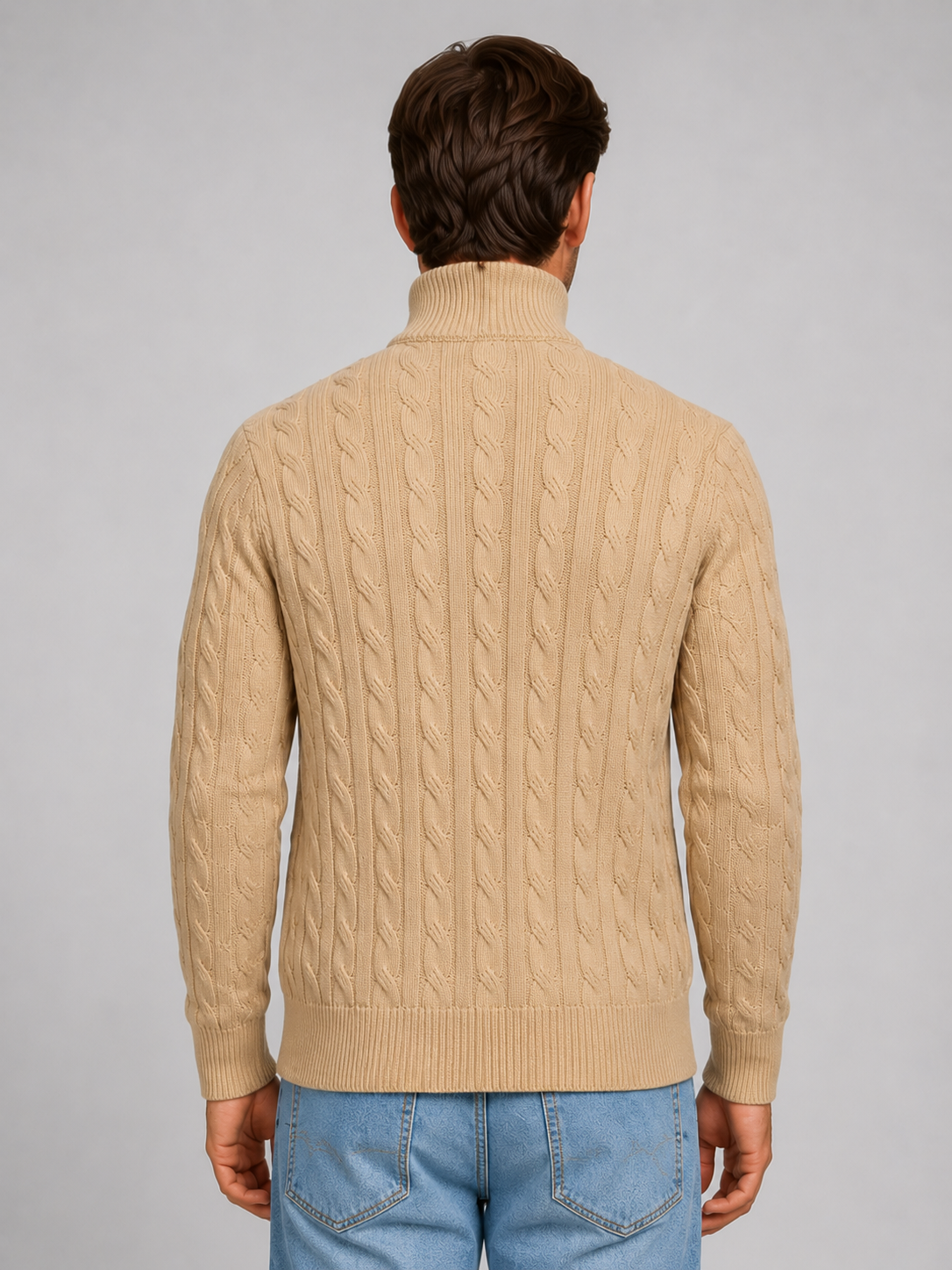 Kacob | Men's Cable Knit Quarter Zip Jumper – Funnel Neck Knitted Jumper