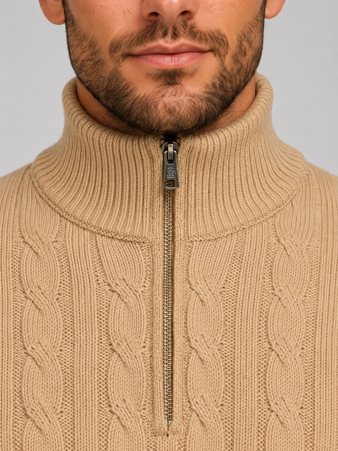 Kacob | Men's Cable Knit Quarter Zip Jumper – Funnel Neck Knitted Jumper