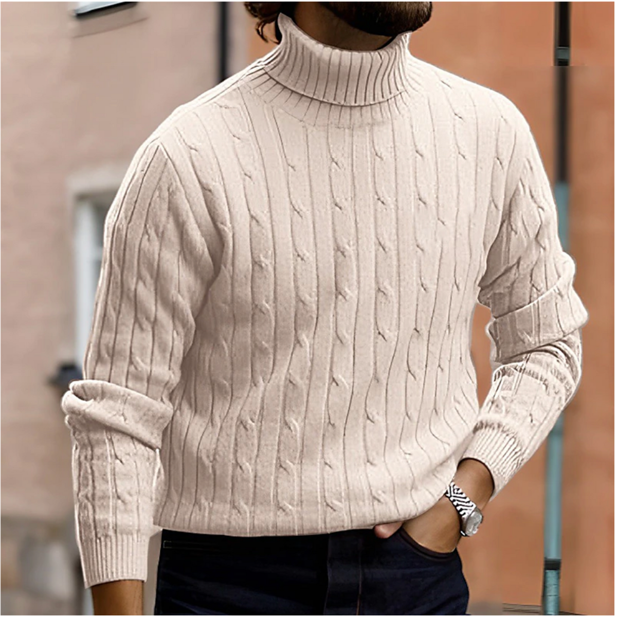Kacob | Men's Cable Knit Roll Neck Jumper – Chunky Turtleneck Sweater