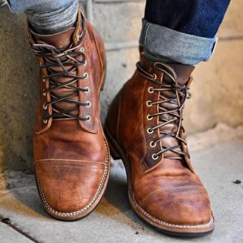 Kacob | Men's Cap Toe Boots – Lace Up Work Style Ankle Boots