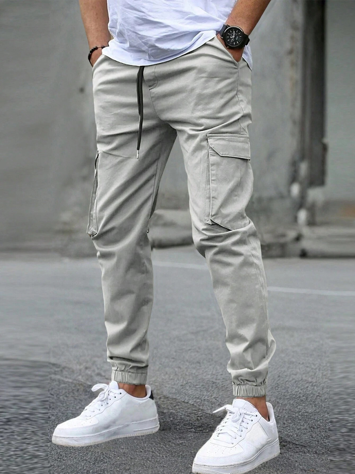 Kacob | Men's Cargo Joggers – Slim Fit Drawstring Cargo Trousers