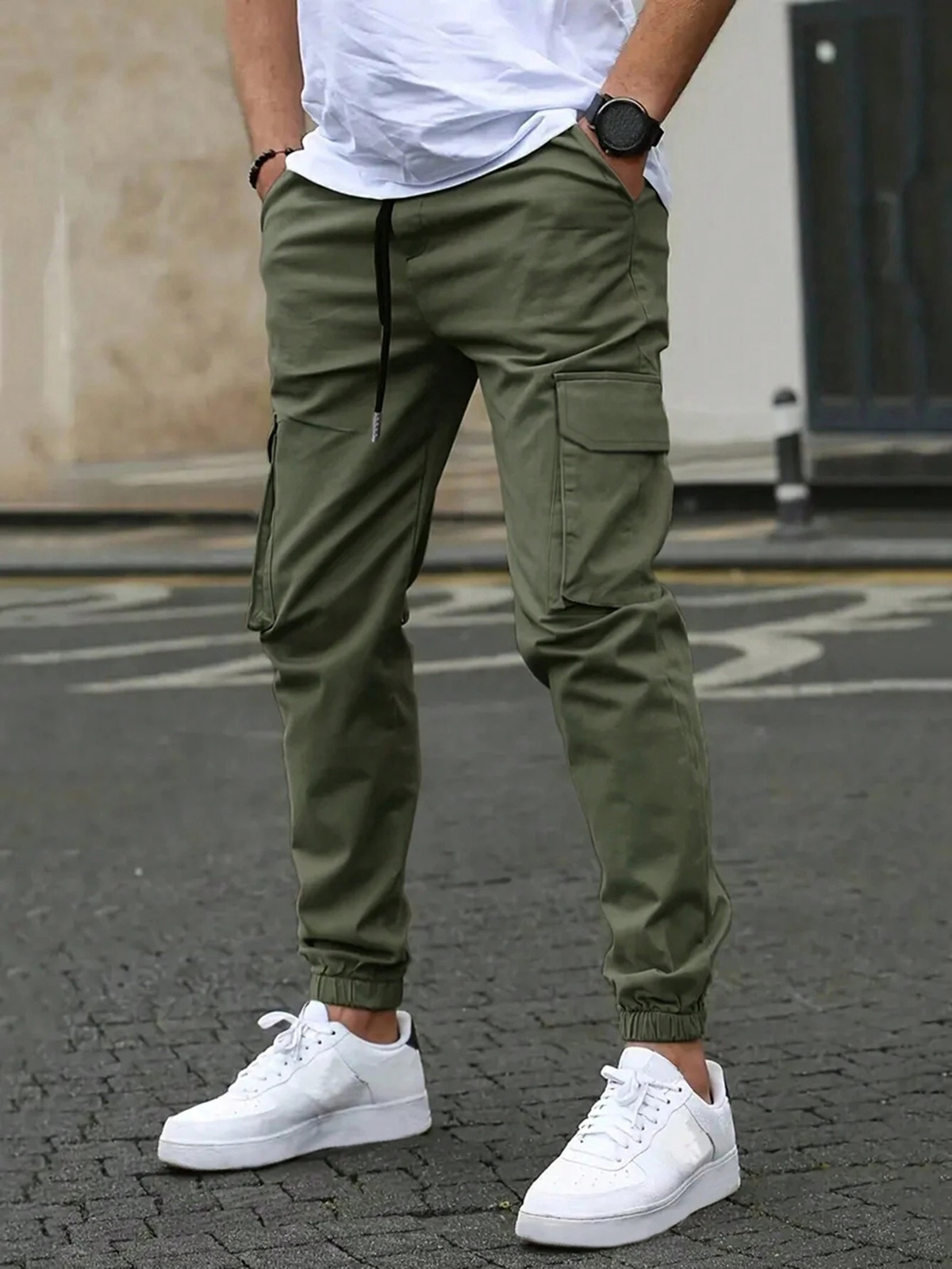 Kacob | Men's Cargo Joggers – Slim Fit Drawstring Cargo Trousers