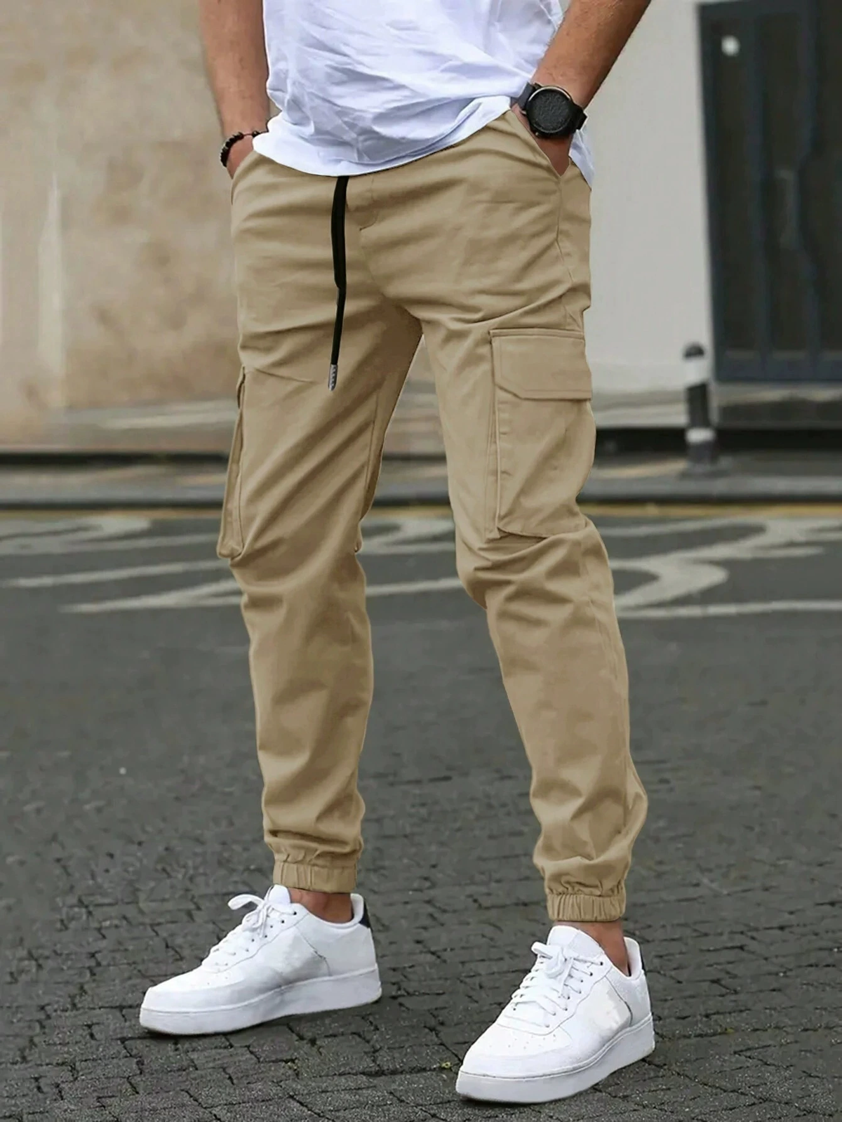 Kacob | Men's Cargo Joggers – Slim Fit Drawstring Cargo Trousers