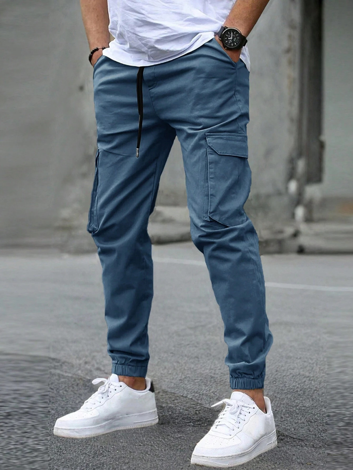 Kacob | Men's Cargo Joggers – Slim Fit Drawstring Cargo Trousers