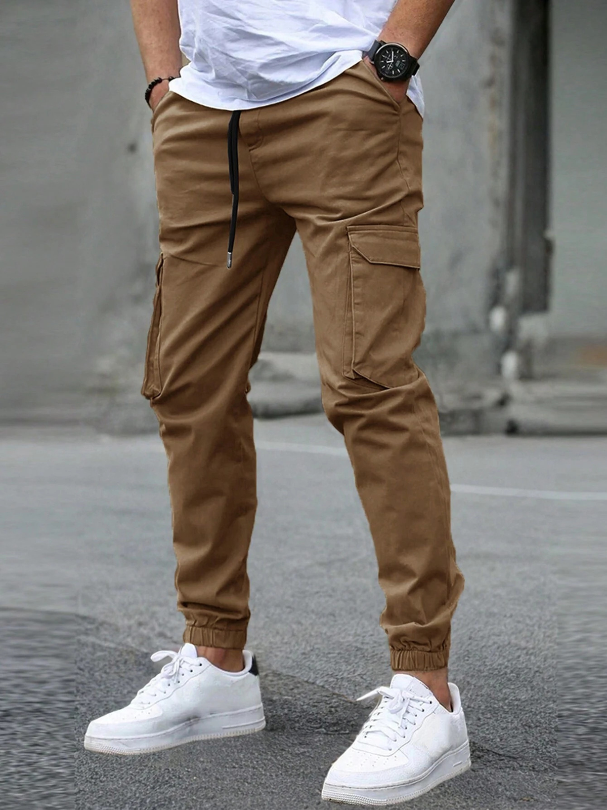 Kacob | Men's Cargo Joggers – Slim Fit Drawstring Cargo Trousers