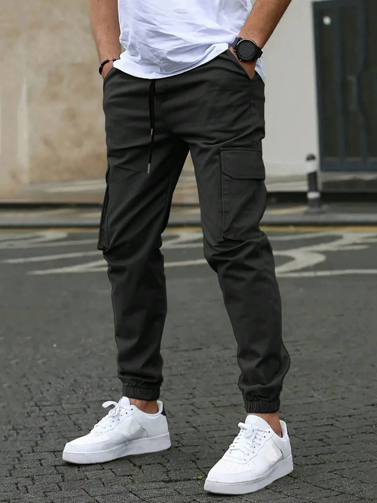 Kacob | Men's Cargo Joggers – Slim Fit Drawstring Cargo Trousers