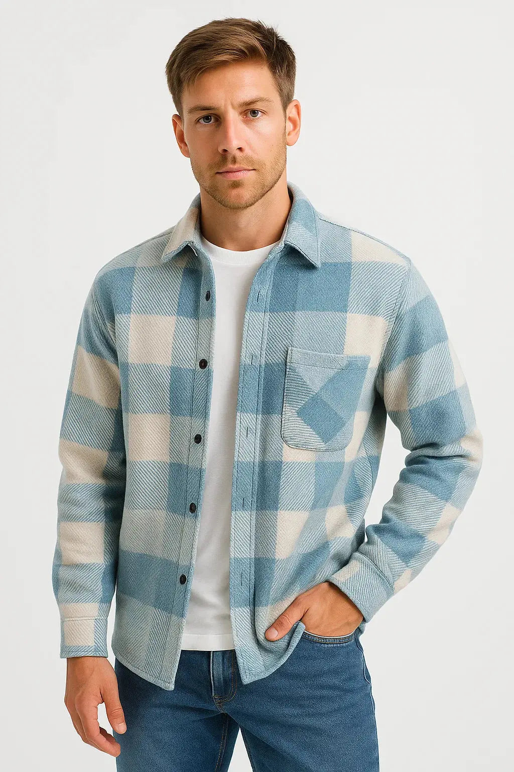 Kacob | Men's Check Overshirt – Long Sleeve Casual Plaid Shirt