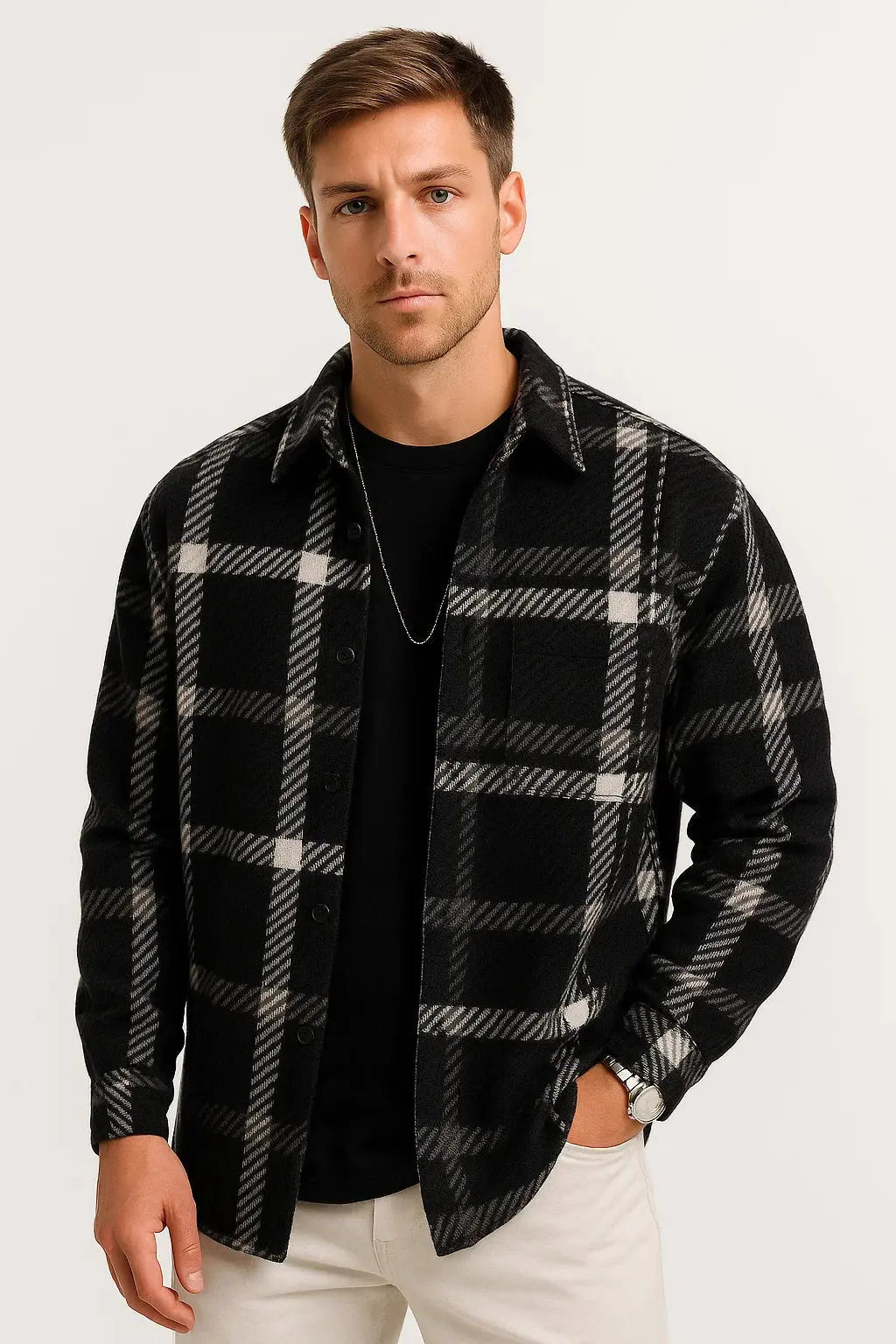 Kacob | Men's Check Overshirt – Long Sleeve Casual Plaid Shirt