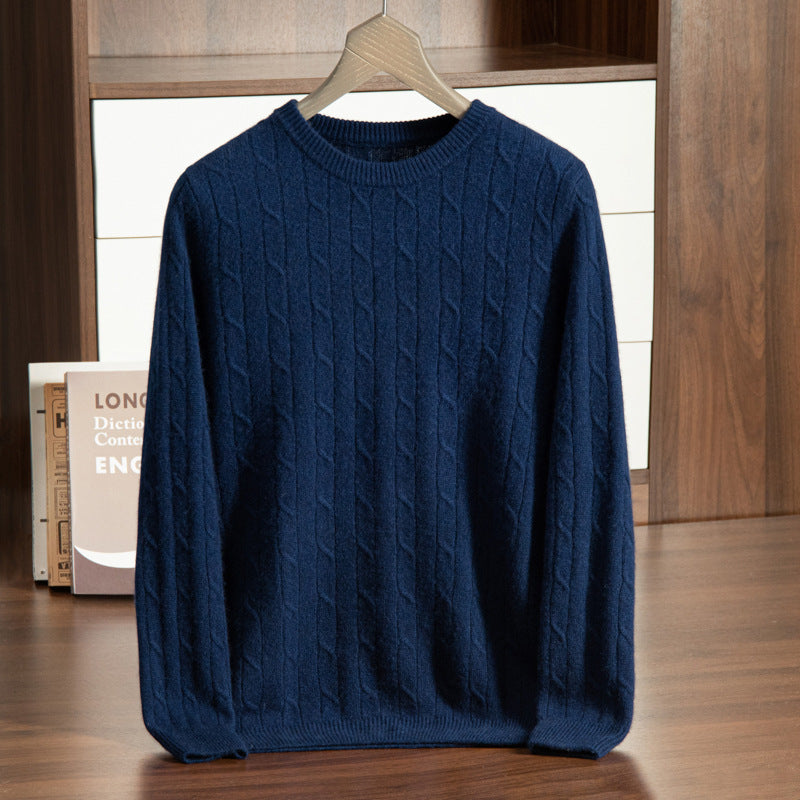 Men's Chunky Cable Knit Jumper – Crew Neck Ribbed Trim Knit