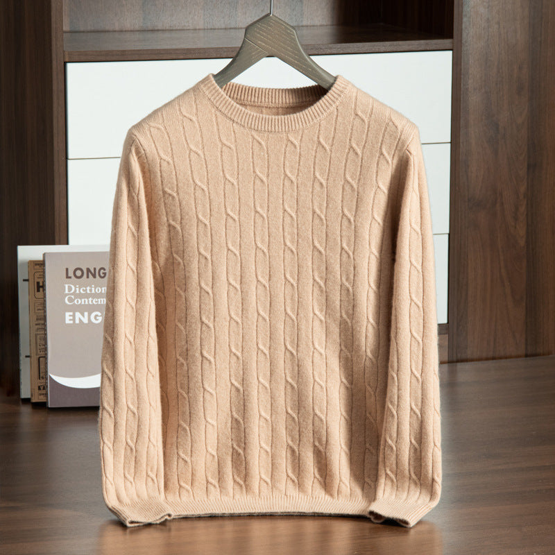 Men's Chunky Cable Knit Jumper – Crew Neck Ribbed Trim Knit