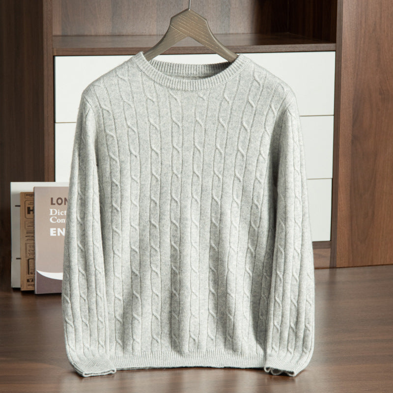 Men's Chunky Cable Knit Jumper – Crew Neck Ribbed Trim Knit