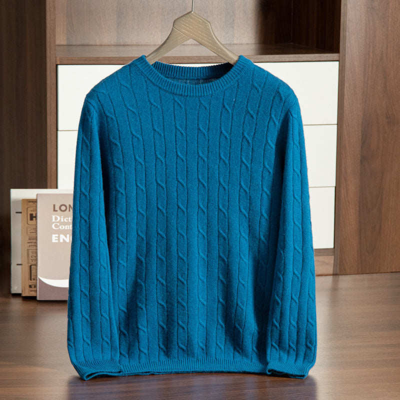Men's Chunky Cable Knit Jumper – Crew Neck Ribbed Trim Knit