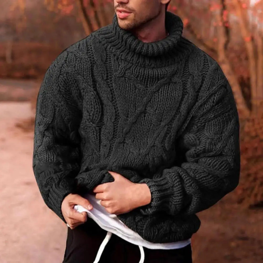 Kacob | Men's Chunky Cable Knit Jumper – High Neck Winter Sweater
