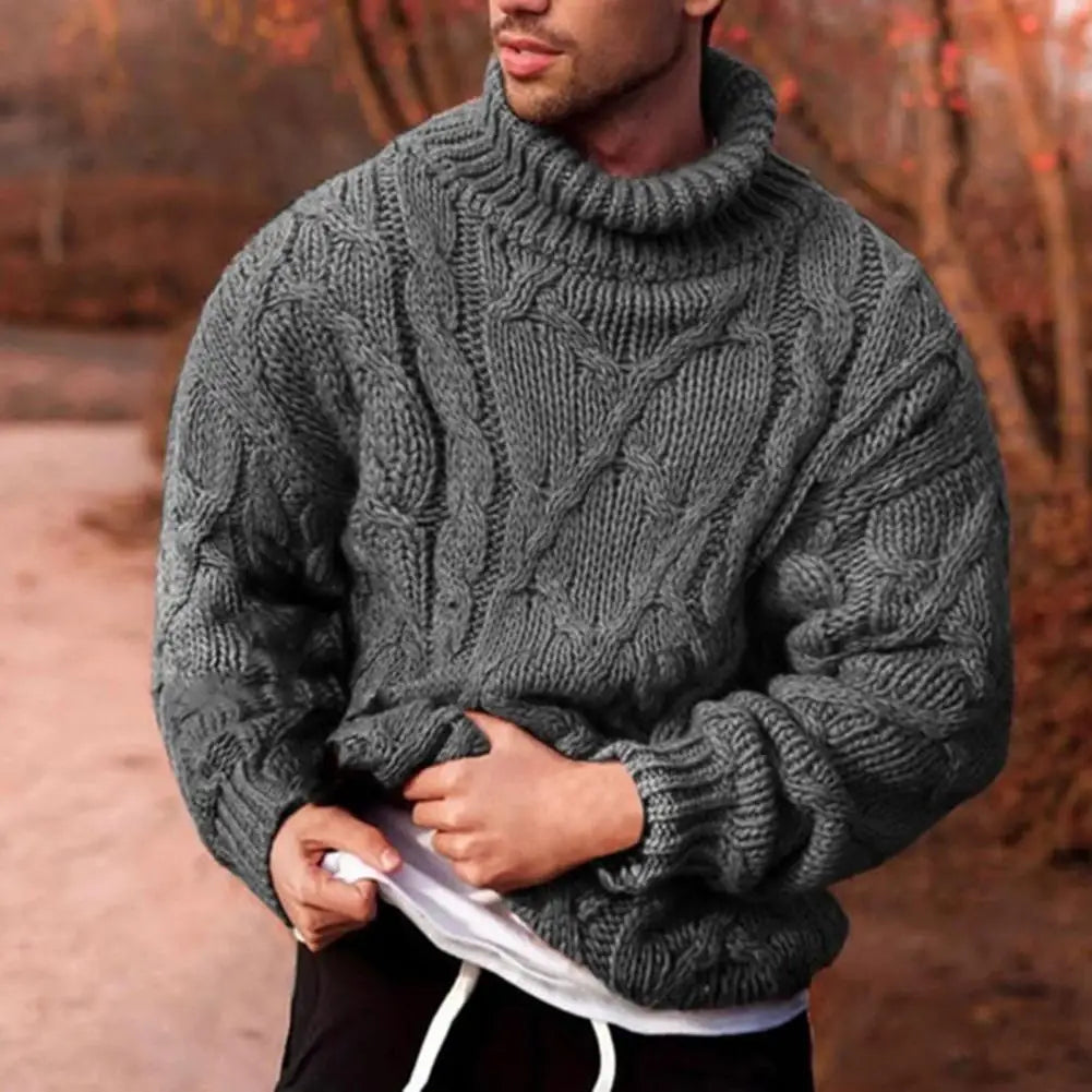 Kacob | Men's Chunky Cable Knit Jumper – High Neck Winter Sweater
