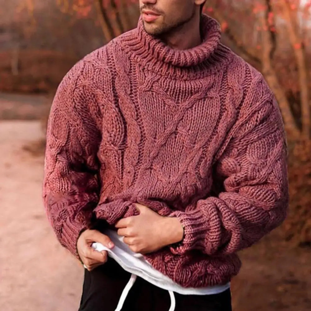 Kacob | Men's Chunky Cable Knit Jumper – High Neck Winter Sweater
