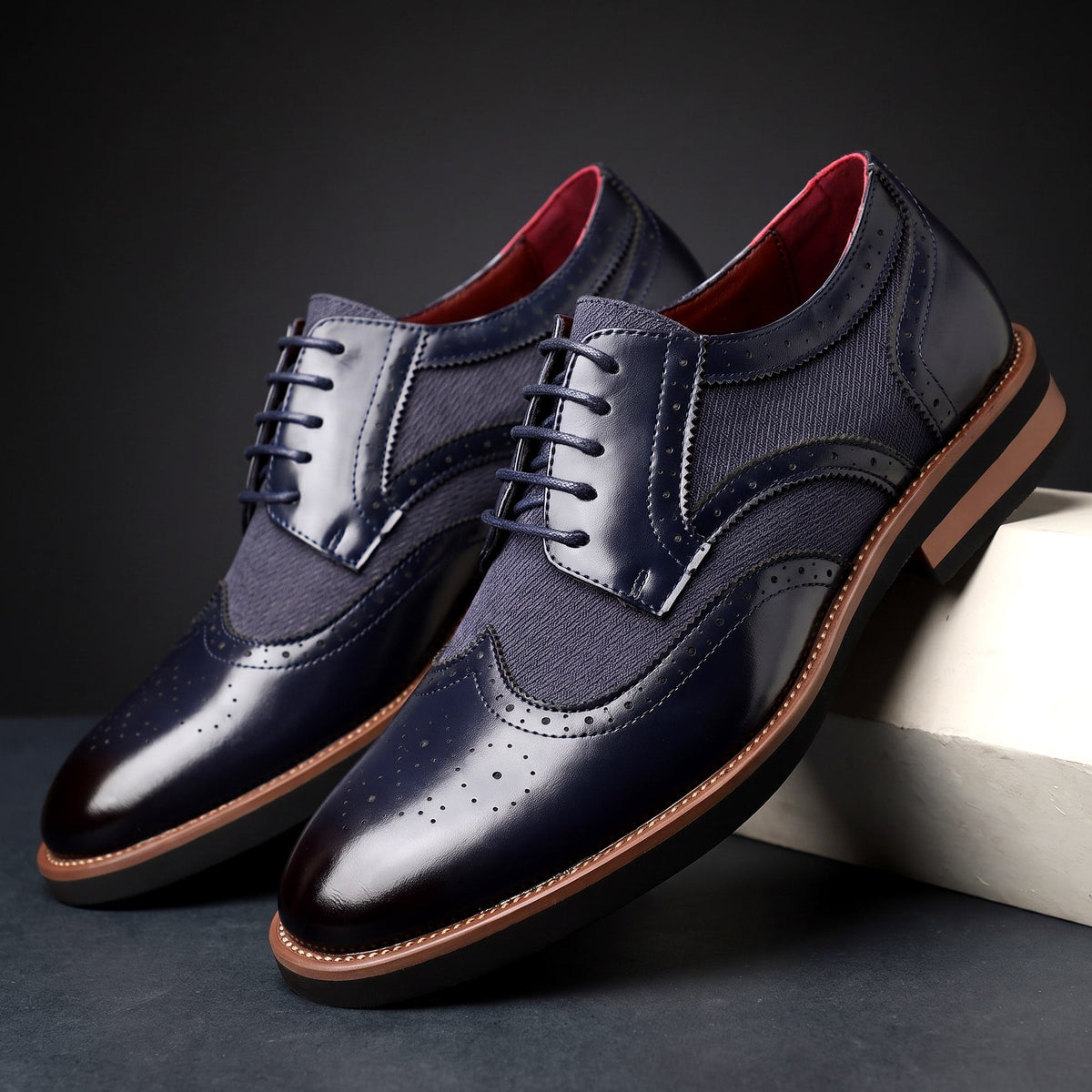 Kacob | Men's Classic Brogues – Contrast Wingtip Lace Up Dress Shoes