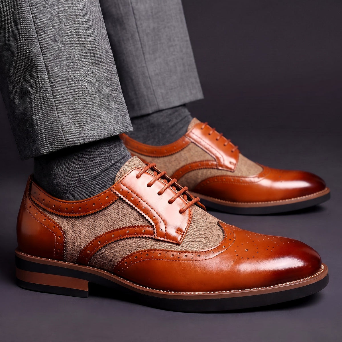 Kacob | Men's Classic Brogues – Contrast Wingtip Lace Up Dress Shoes