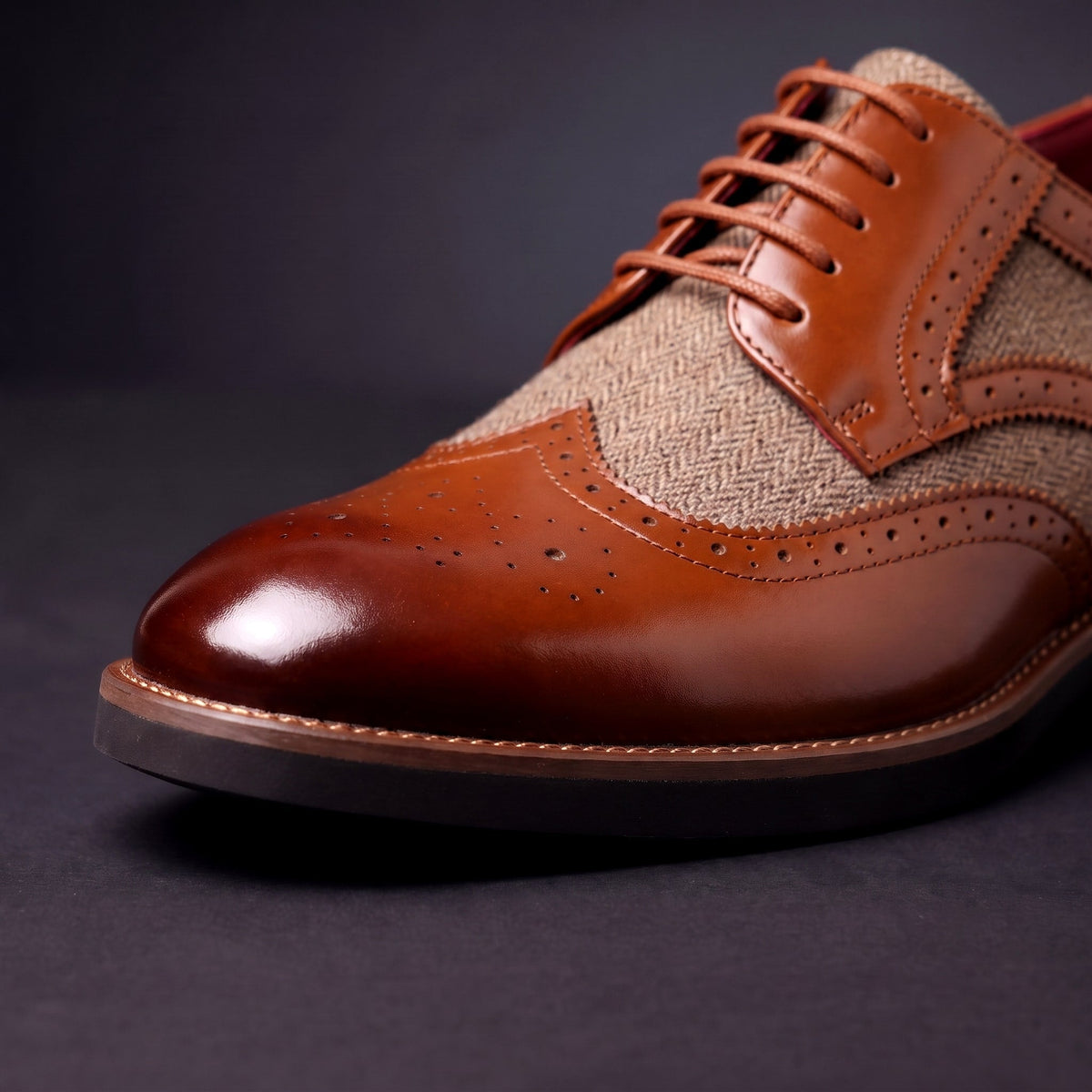 Kacob | Men's Classic Brogues – Contrast Wingtip Lace Up Dress Shoes