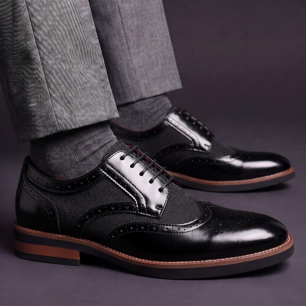 Kacob | Men's Classic Brogues – Contrast Wingtip Lace Up Dress Shoes