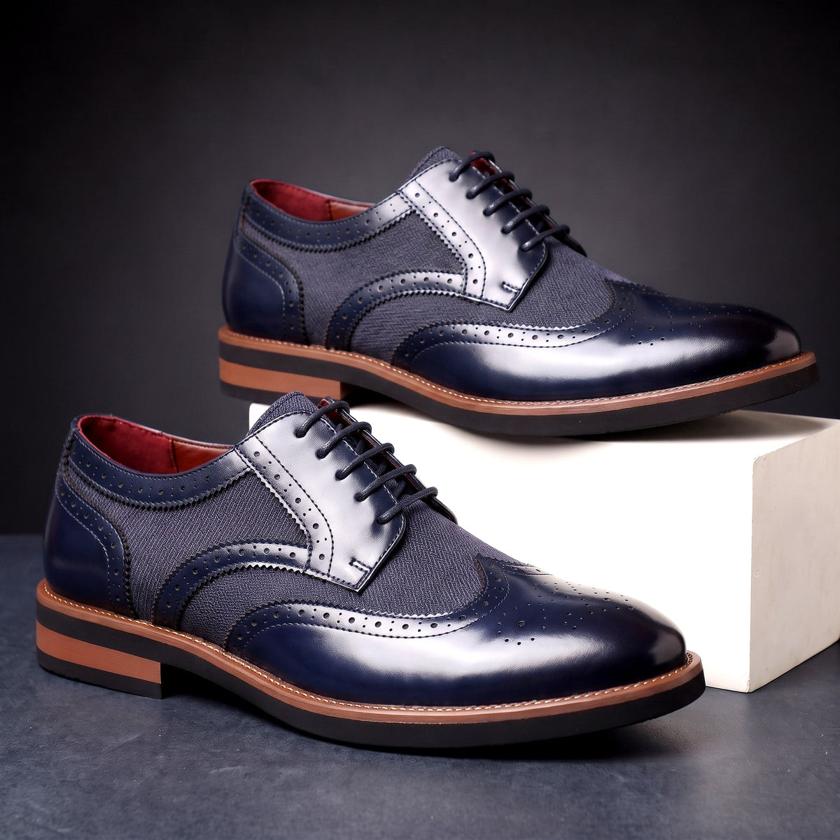 Kacob | Men's Classic Brogues – Contrast Wingtip Lace Up Dress Shoes