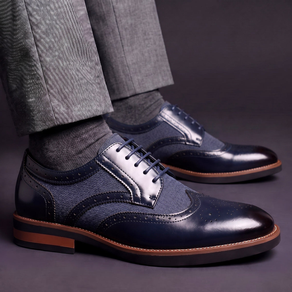 Kacob | Men's Classic Brogues – Contrast Wingtip Lace Up Dress Shoes
