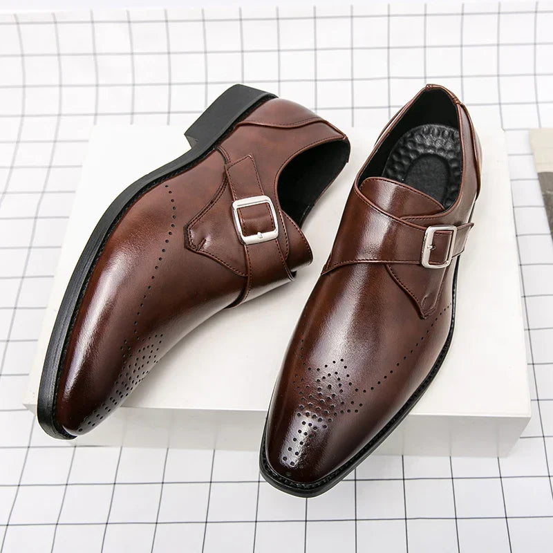 Men's Classic Formal Dress Shoes with Monk Strap Buckle