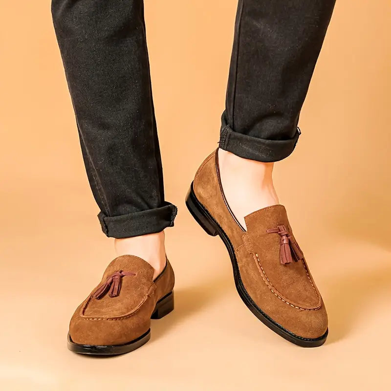 Men's Classic Leather Slip-On Loafers with Anti-Slip Sole