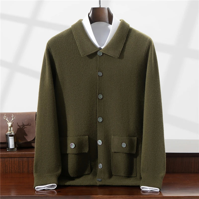 Men's Collared Button Up Knitted Cardigan – Polo Collar Cardigan
