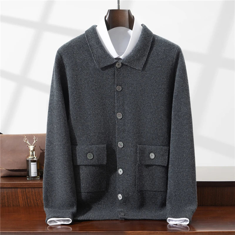 Men's Collared Button Up Knitted Cardigan – Polo Collar Cardigan