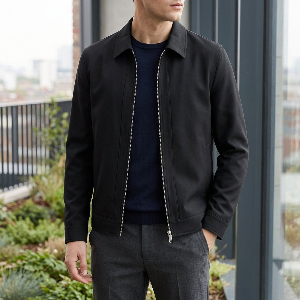 Men's Collared Zip-Up Jacket – Pointed Collar Smart Casual Jacket