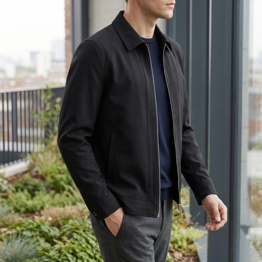 Men's Collared Zip-Up Jacket – Pointed Collar Smart Casual Jacket