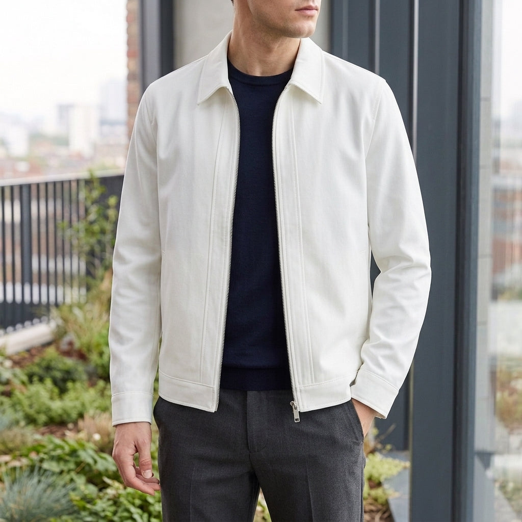 Men's Collared Zip-Up Jacket – Pointed Collar Smart Casual Jacket