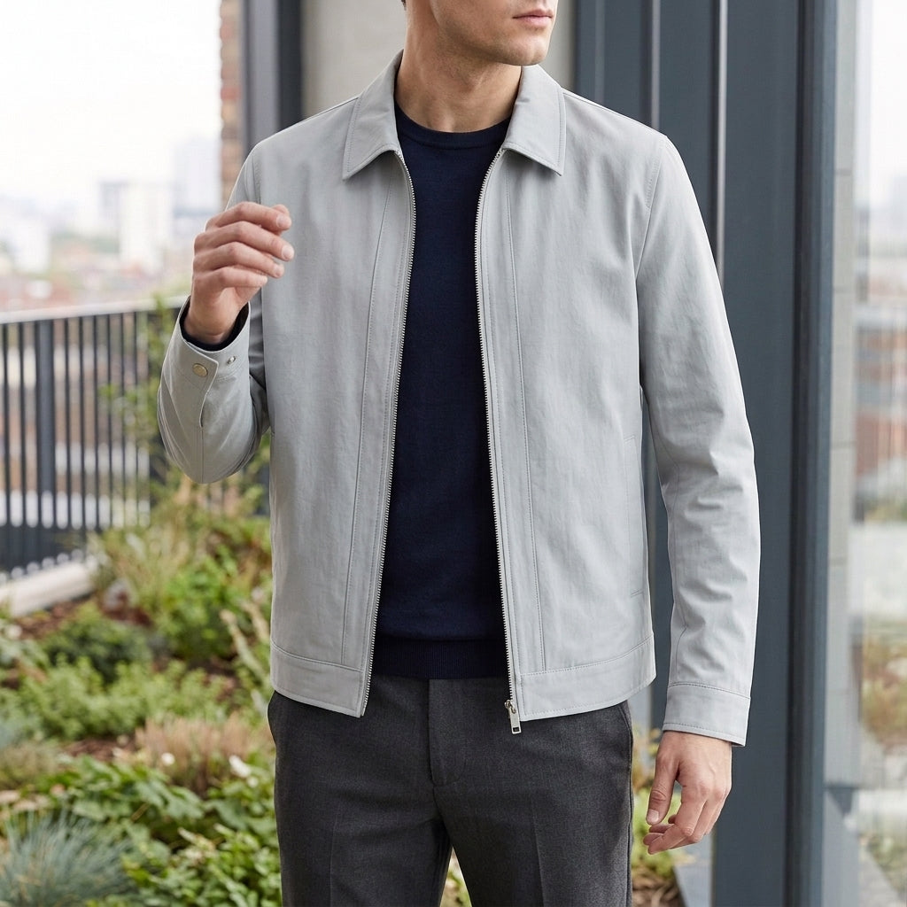 Men's Collared Zip-Up Jacket – Pointed Collar Smart Casual Jacket