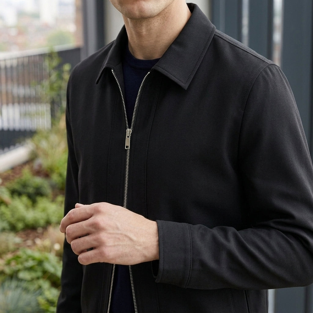 Men's Collared Zip-Up Jacket – Pointed Collar Smart Casual Jacket