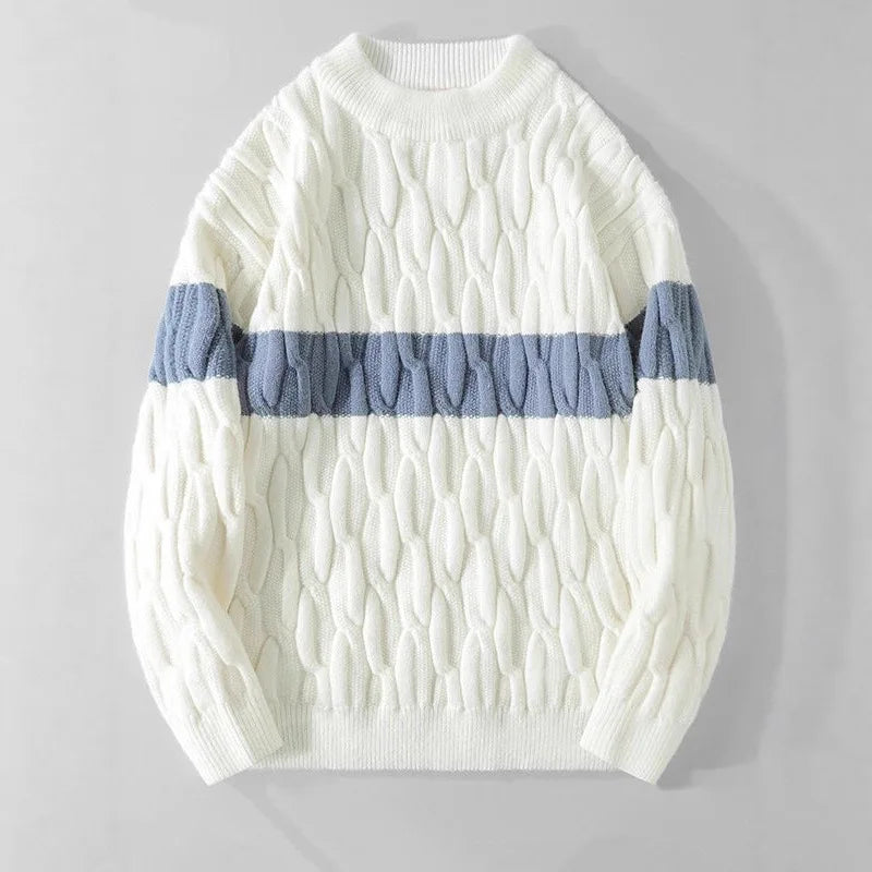 Men's Colour Block Knitted Jumper – Textured Crew Neck Knit
