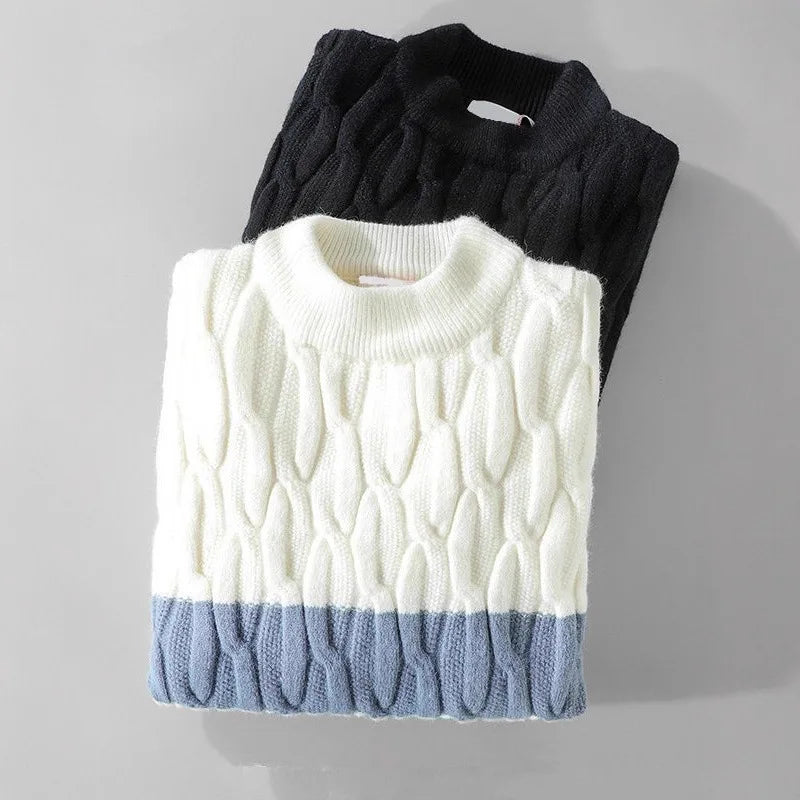 Men's Colour Block Knitted Jumper – Textured Crew Neck Knit
