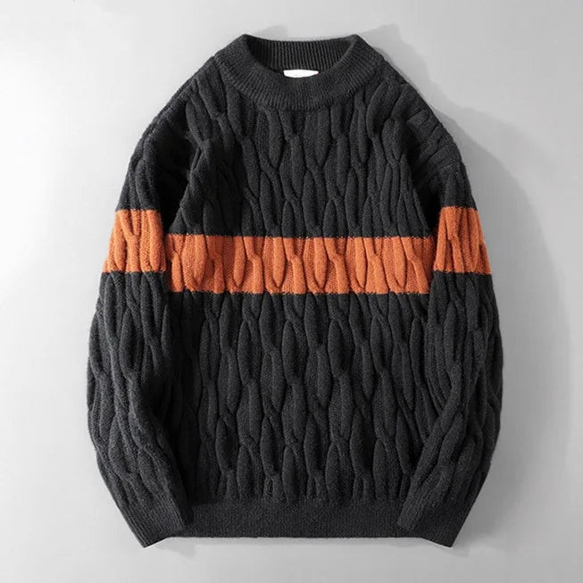 Men's Colour Block Knitted Jumper – Textured Crew Neck Knit