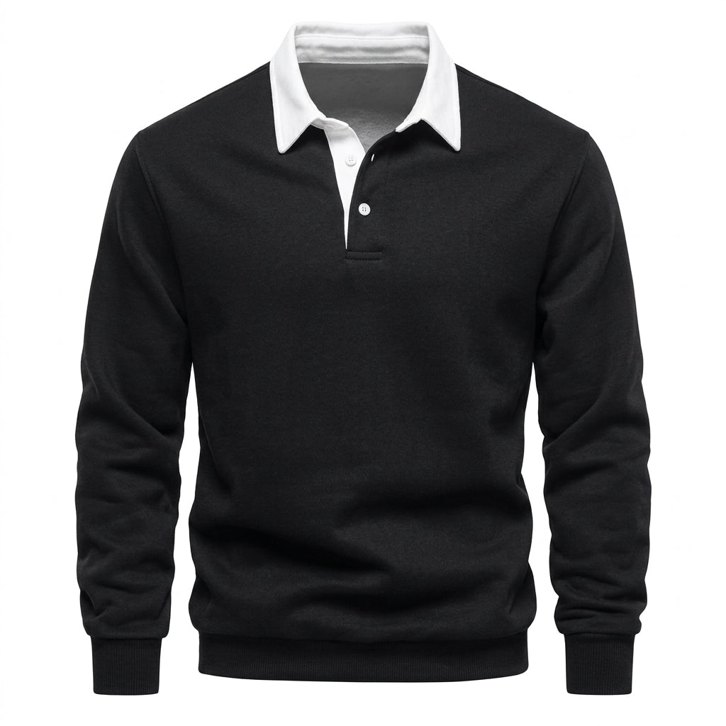 Kacob | Men's Contrast Collar Long Sleeve Polo Jumper – Smart Casual Knitted Jumper