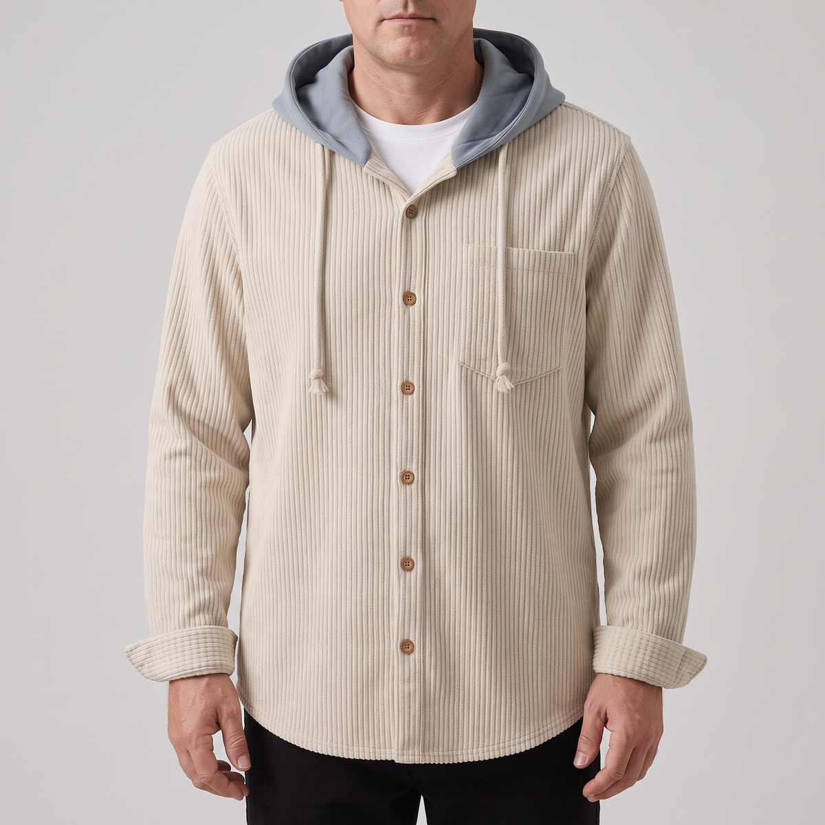 Kacob | Men's Corduroy Button Up Hoodie – Hooded Overshirt Shacket