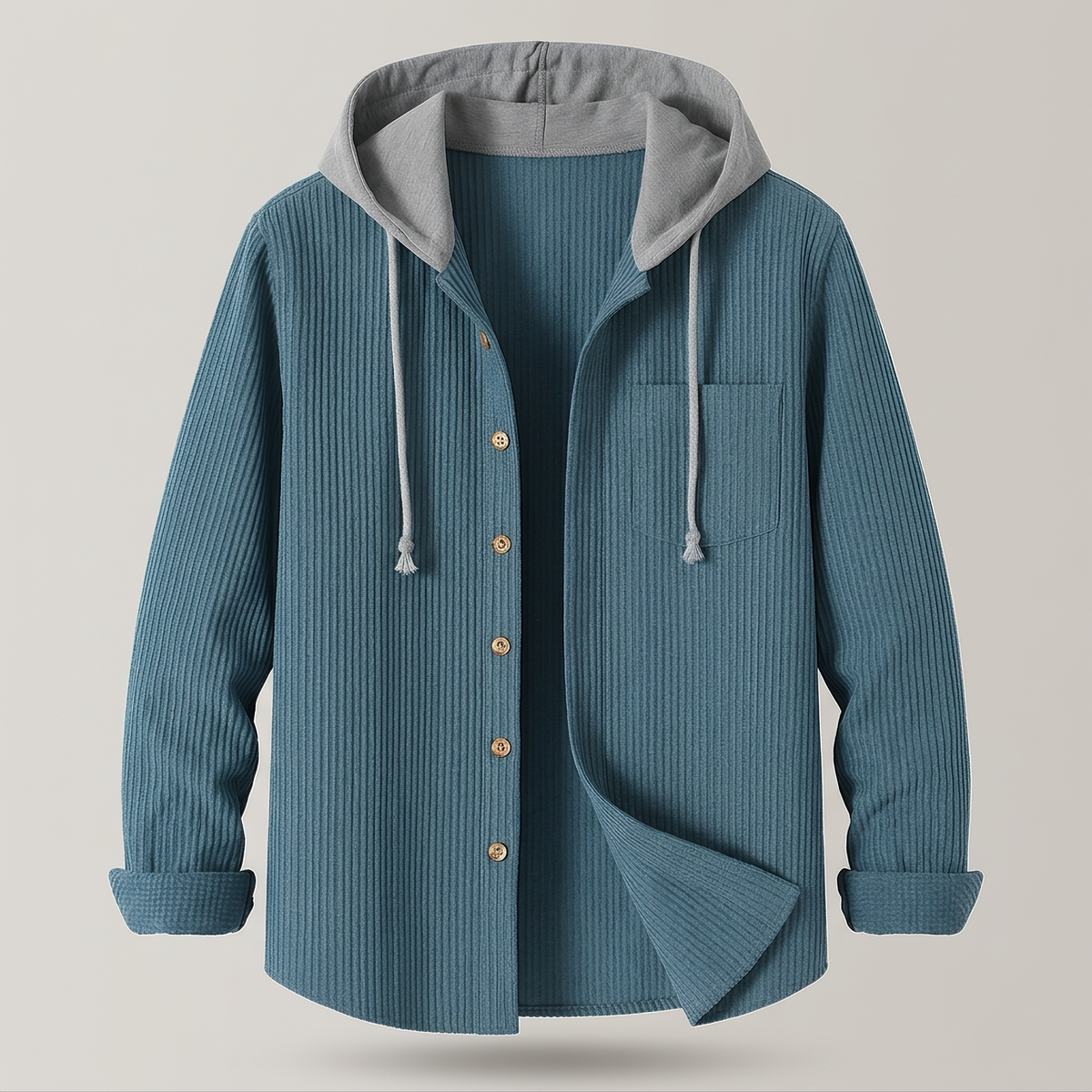 Kacob | Men's Corduroy Button Up Hoodie – Hooded Overshirt Shacket