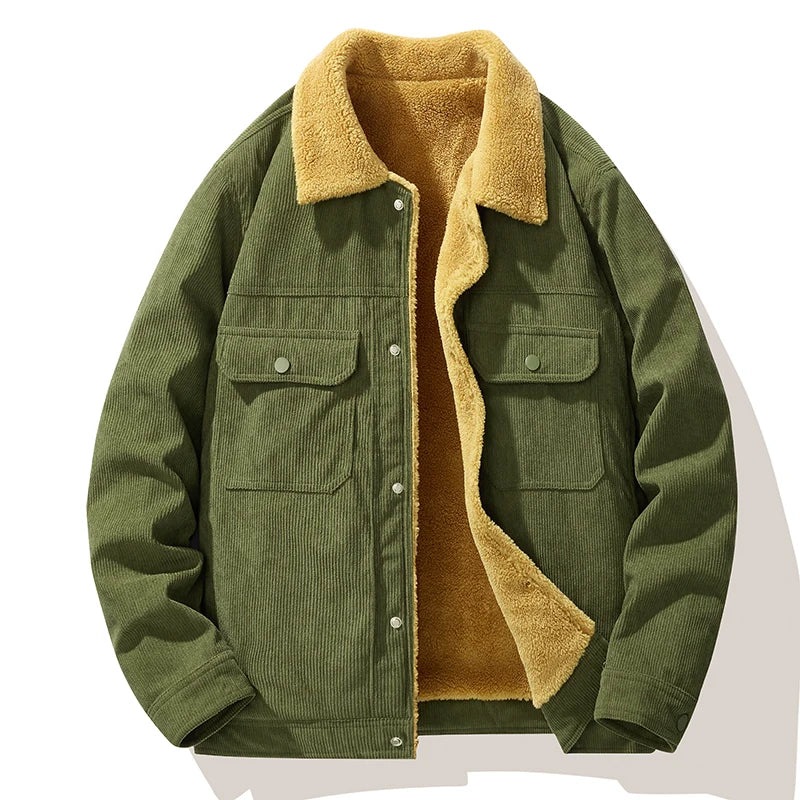 Men's Corduroy Trucker Jacket – Teddy Lined Snap Button Jacket