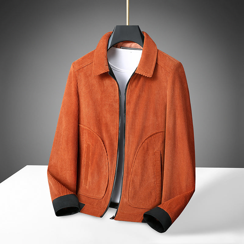 Men's Corduroy Zip-Up Jacket – Collared Casual Bomber Style Jacket